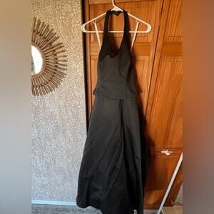 NWT Y2K Vintage Black Satin Ball Gown Bridesmaid Prom Halter Dress Davids Bridal